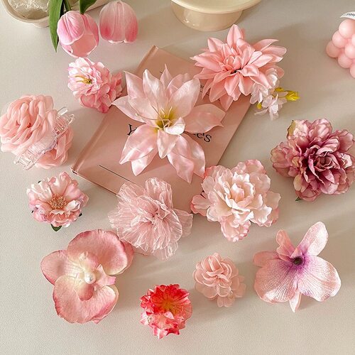 汉服超仙粉色花朵抓夹