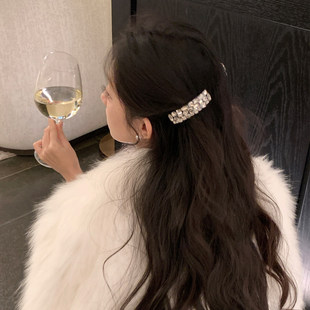 精致爆闪水钻防滑发梳女高颅顶倒插梳侧边夹碎发刘海夹头饰发卡