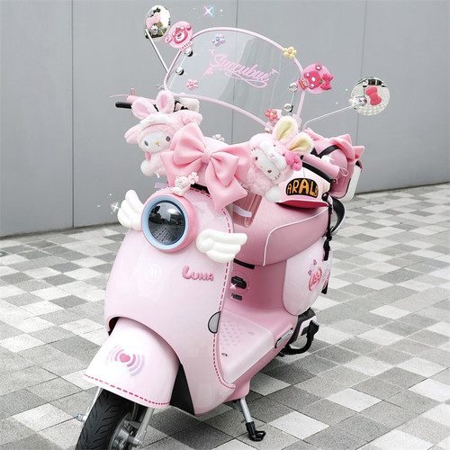 适用爱玛露娜电动车装饰改装贴纸后视镜粉色手机支架防水收纳包萌