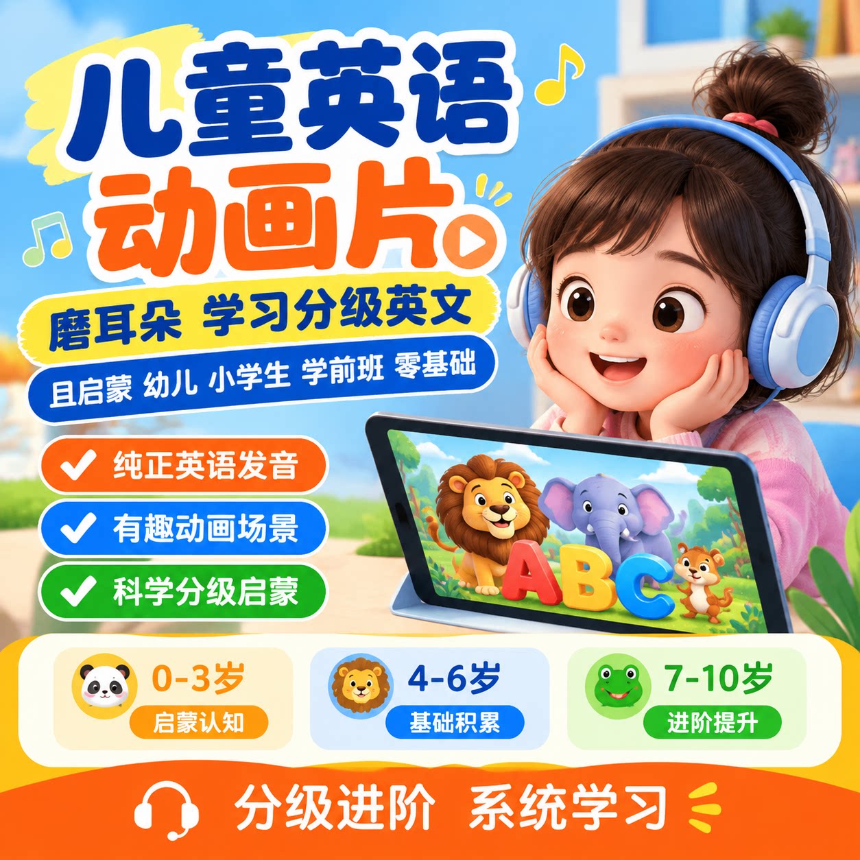 英语启蒙动画片儿童磨耳朵学习级刻录盘个性化服务