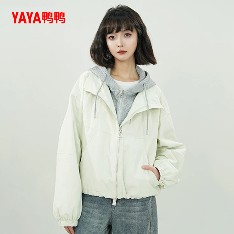 鸭鸭羽绒服女2025秋冬季反季休闲短款时尚百搭保暖夹克鸭绒外套S
