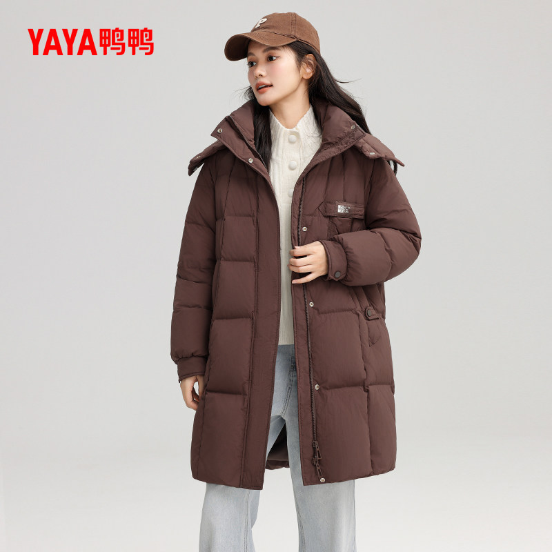 鸭鸭羽绒服女士2024年冬季新品中长款宽松百搭加厚鸭绒保暖外套S