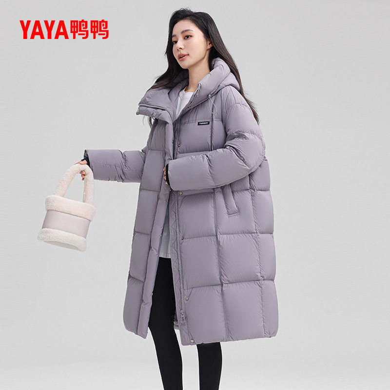 鸭鸭羽绒服女士2025冬新品过膝中长款韩版时尚加厚保暖鸭绒外套S