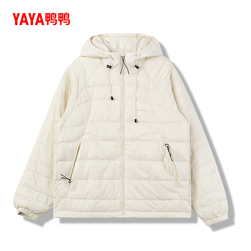 鸭鸭羽绒服女大码2024年秋冬新款短款连帽时尚拼接保暖90鸭绒外套