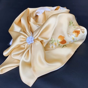 汉墨记国风刺绣人工苏绣真丝围巾百搭围脖丝巾桑蚕丝绸披肩女成人