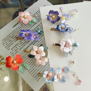 汉墨记非遗绒花发夹小众国风新中式汉服配饰侧边夹旗袍汉服头饰女