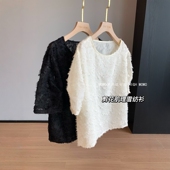仙女气质 女夏季 霓裳羽衣重工剪花肌理感雪纺衫 圆领宽松套头小衫