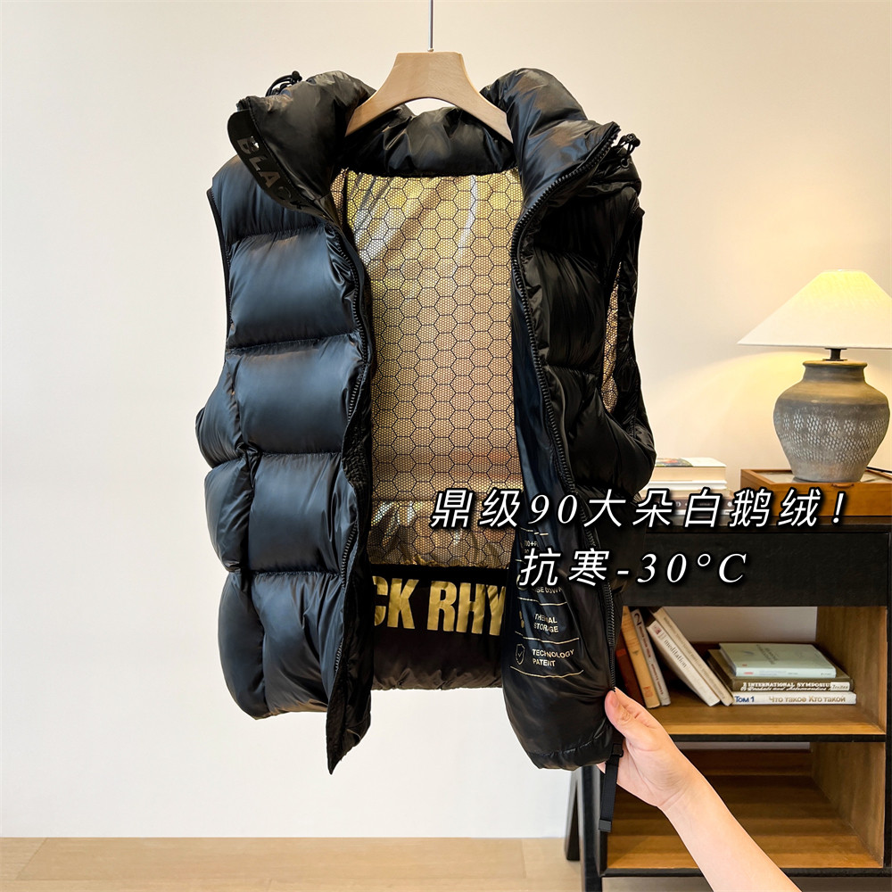 亏清福利!高端奢华加厚保暖90白鹅绒连帽面包服羽绒服马甲背心女