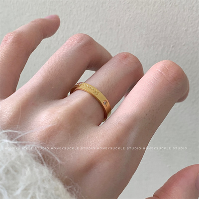 忍冬HONEYSUCKLE情侣对戒桃心英文镶钻镀18K金百搭简约不掉色戒指