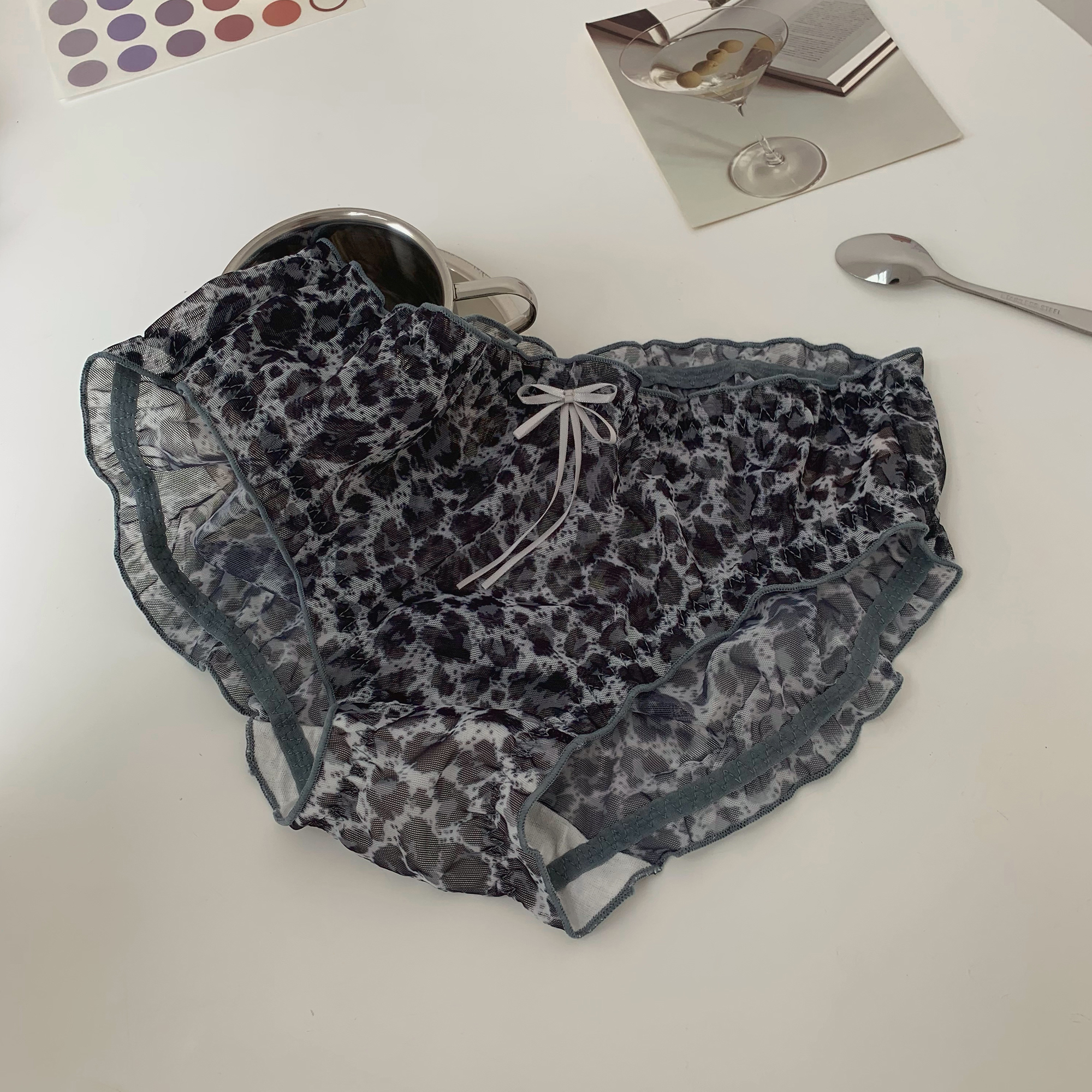 小豹纹纯棉裆网纱内裤