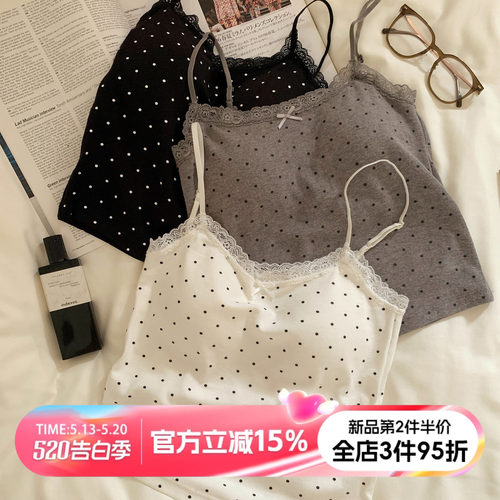 波点吊带背心女带胸垫打底内搭