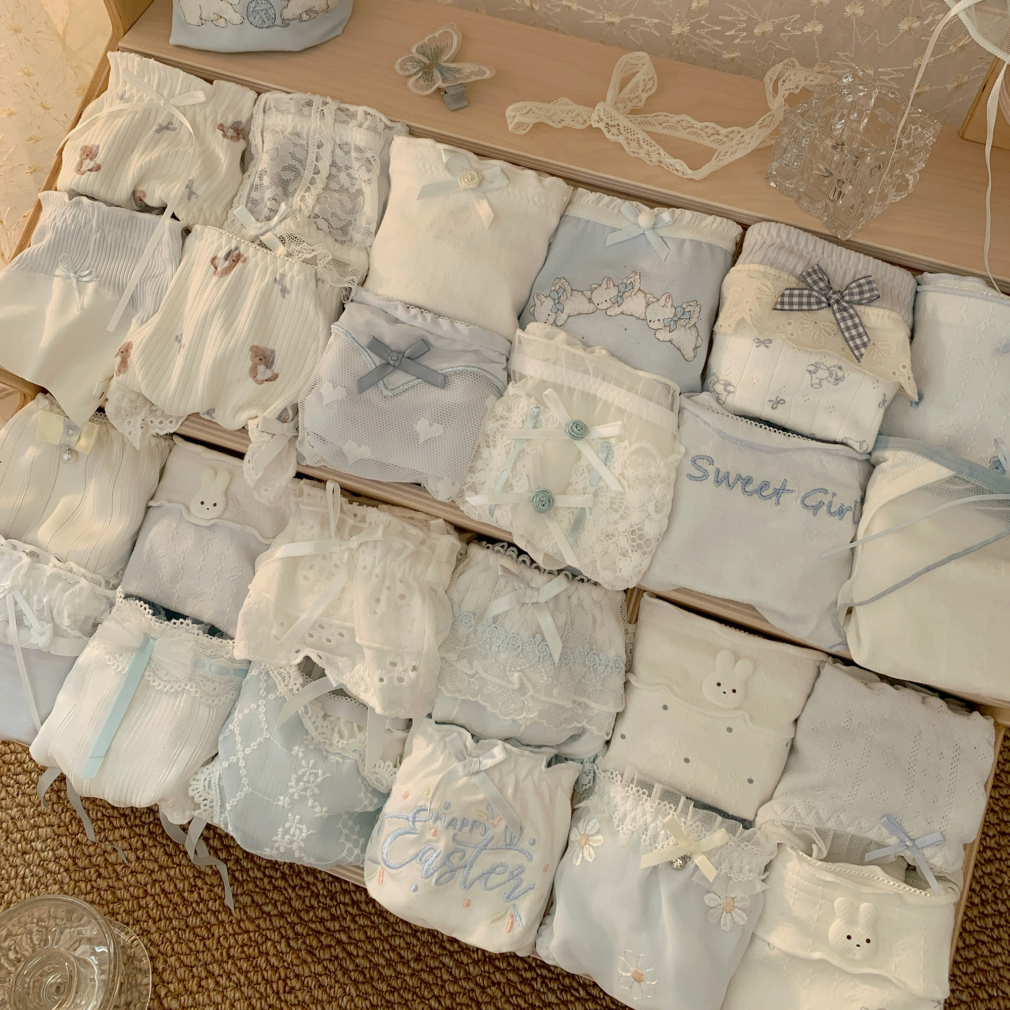 甜美可爱纯棉内裤女生奶蓝系