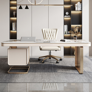 书桌轻奢现代高端意式 岩板办公桌设计师电脑桌家用成人书房写字台