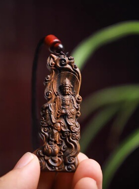 工厂店沉香木雕祥云自在观音双面