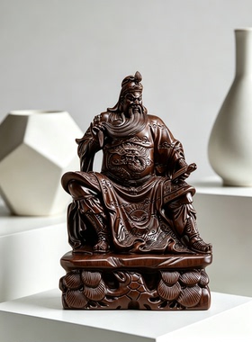 红木关公武财神镇宅摆件