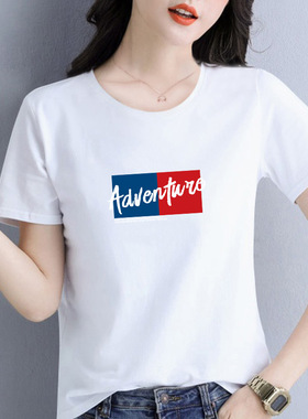 纯棉宽松短袖t恤女2024年新款夏季女装ins潮白色半袖洋气印花上衣