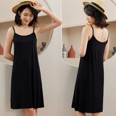 黑色莫代尔吊带背心女内搭中长款连衣裙夏季打底裙子修身紧身衬裙