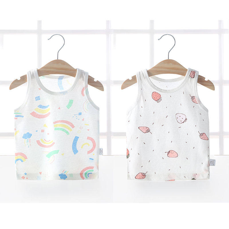 两件婴儿背心夏季纯棉超薄儿童宝宝女童男童吊带网眼无袖透气打底