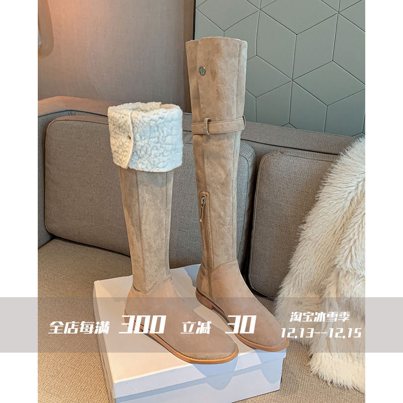 페어리윙크는 리버시블이에요  여성용 로우힐 스웨이드 무릎 위 부츠 스노우 부츠 겨울 플러스 플러시 코튼 부츠