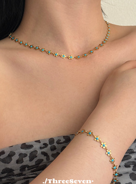 蓝色雏菊花朵钛钢套装