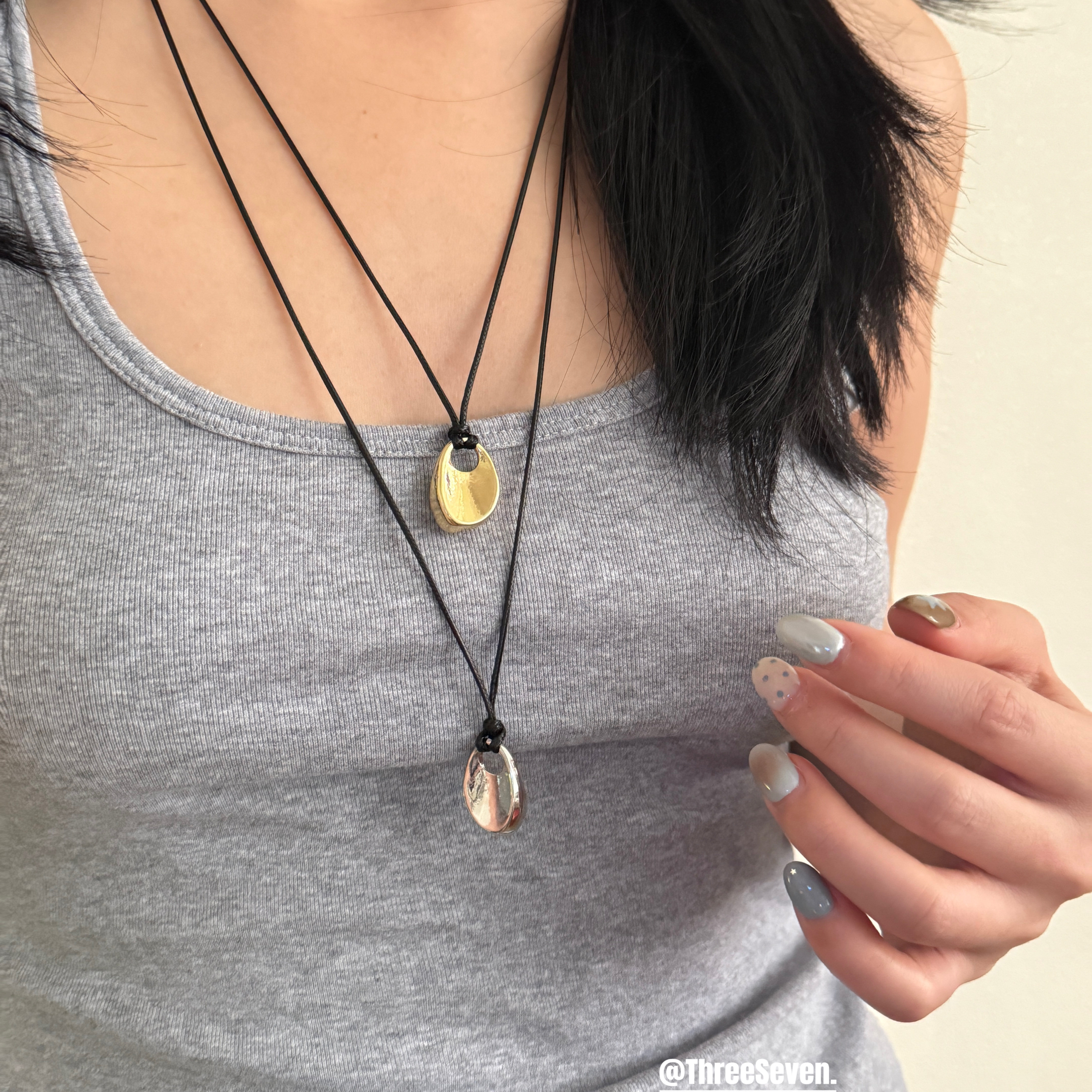 叁七 · 金银豆豆黑绳长款挂链ins风简约高级感挂脖韩系冷淡项链