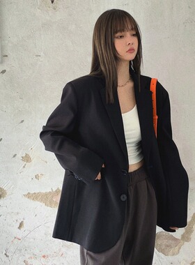 HeartyBite 2025秋冬新款黑色西装外套英伦休闲宽松百搭高级感西