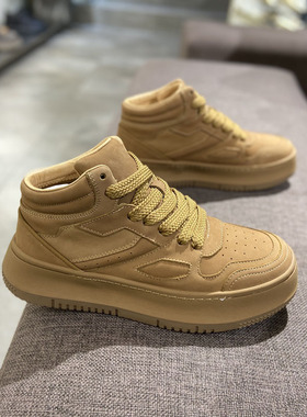 2025新款男士潮鞋黑色休闲高帮皮鞋男棉鞋真皮厚底男鞋工装马丁靴