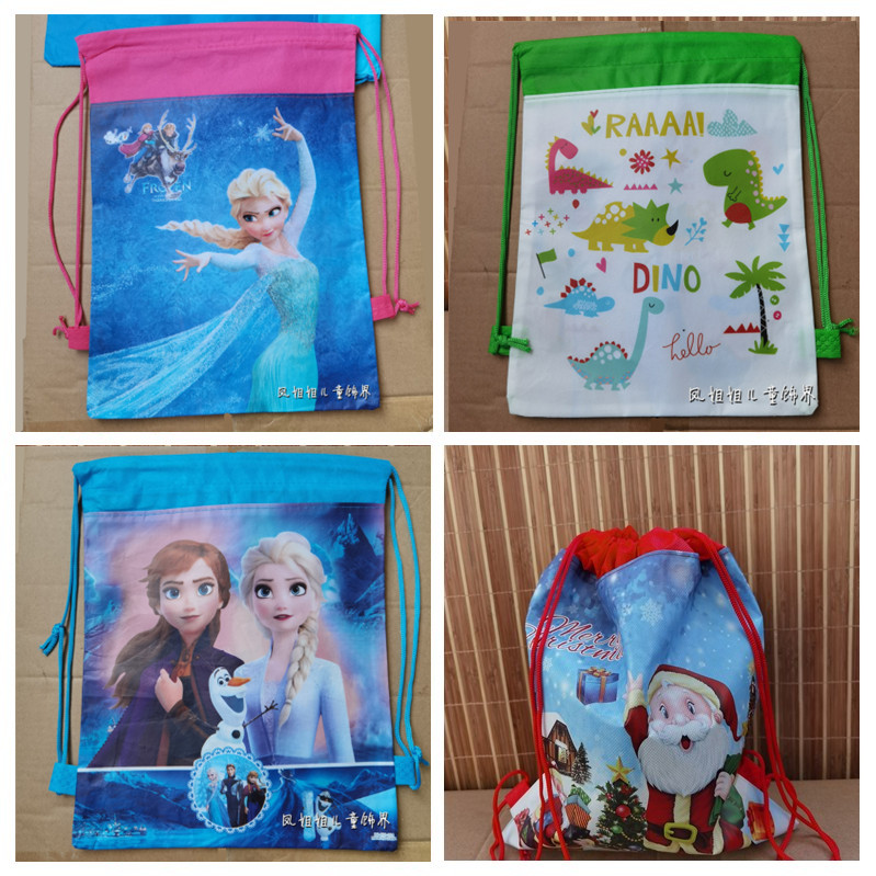 冰雪奇缘公主轻便抽绳手提袋儿童束口袋购物背包圣诞老人礼物袋
