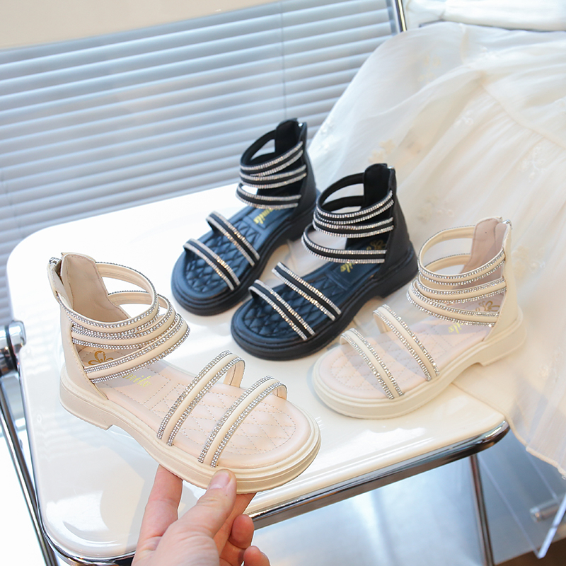 女童夏季亮钻拉链公主罗马凉鞋