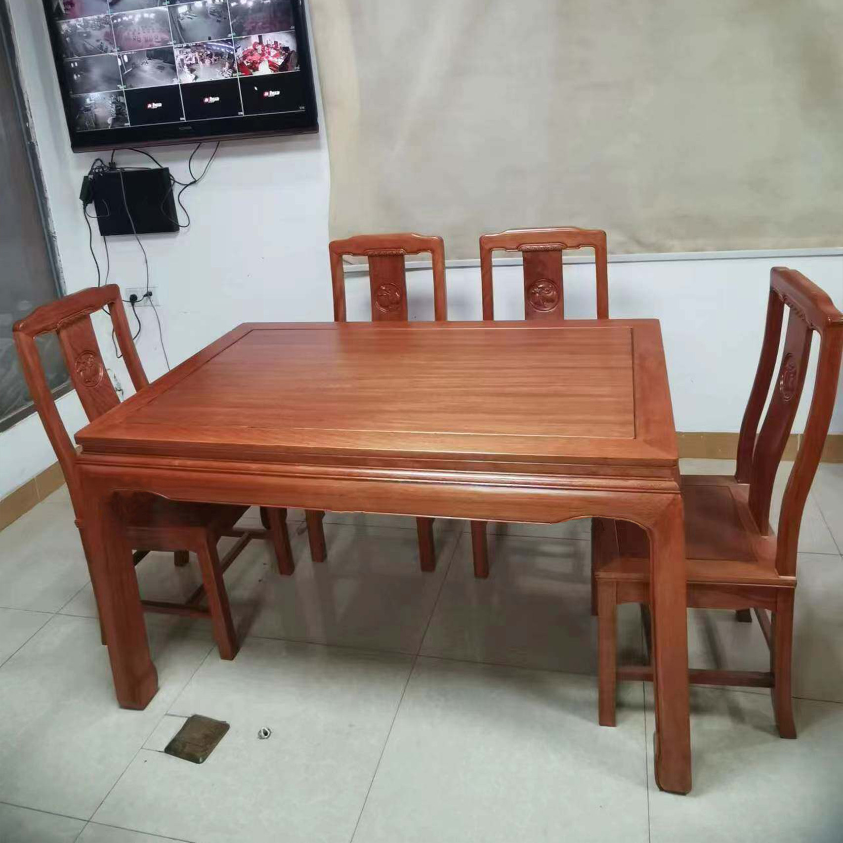 红木中式仿古菠萝格实木长方桌金花梨原木现代餐厅家用餐桌椅组合