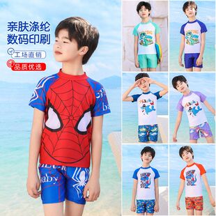 蜘蛛人 中大童卡通儿童女孩宝宝温泉度假泳装 男童泳衣泳裤 分体套装