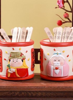 潮玩神仙摇签罐摆件办公桌减压好物工位装饰品树脂小摆件圣诞礼品