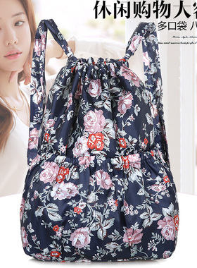 日韩新款束口袋女运动抽绳包轻便防水休闲旅行包大容量女包双肩包