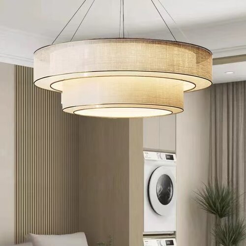 新中式圆形包厢吊灯客厅卧室书房餐厅灯中国风禅意茶室饭店布艺灯 - 封面