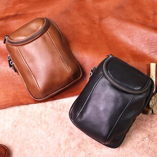 腰包男款真皮头层牛皮时尚高端穿皮带腰包潮款百搭休闲手机腰包