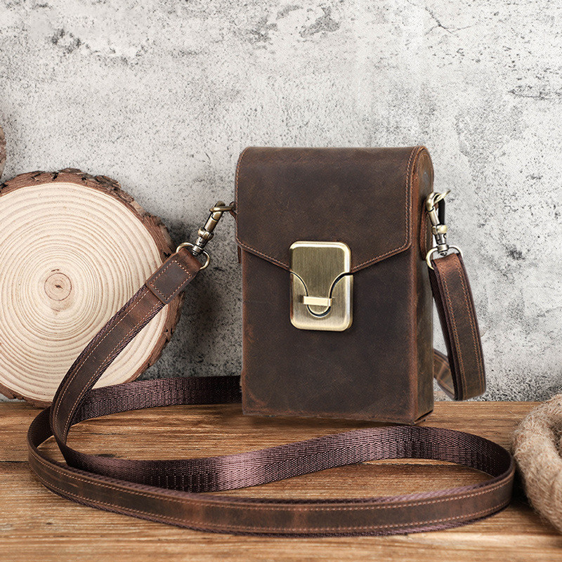 真皮手机包男款头层牛皮手机斜挎小包休闲时尚高端男士手机包斜背