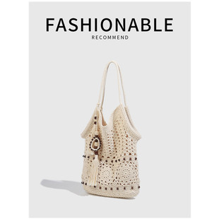 爱乐比度假风镂空流苏编织包女大容量民族风单肩包