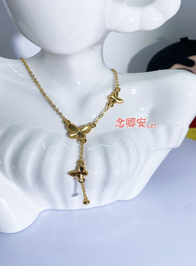 高端货新中式蝴蝶项链女款2025年新款精致轻奢仿真锁骨链百搭镀金