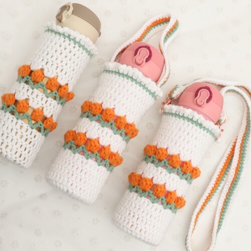 毛线手工保温杯可爱通用斜跨背带