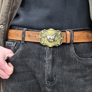 欧美复古马头皮带男款时尚新款西部牛仔裤腰带个性百搭潮流休闲