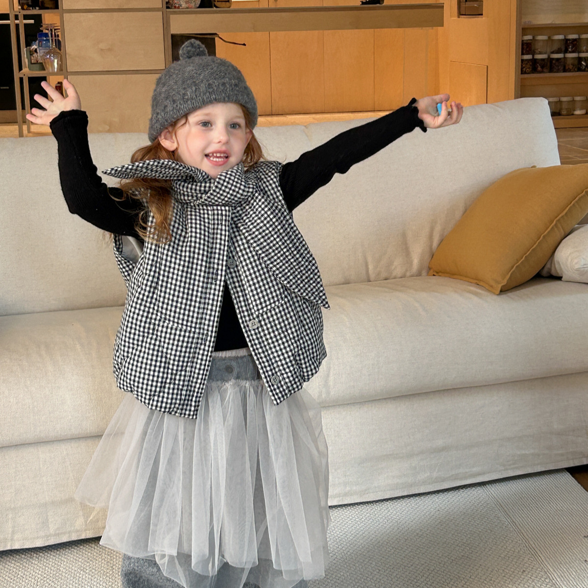 GOLI·时尚格子夹棉系领围脖无袖马甲