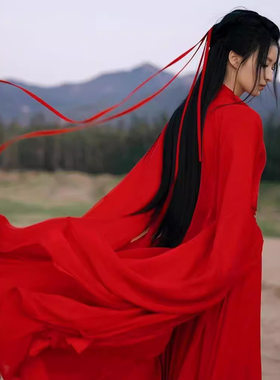 红色魏晋风汉服女风华绝代飘逸30