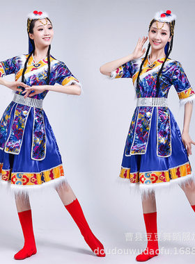 新款藏族水袖舞蹈演出服装女卓玛