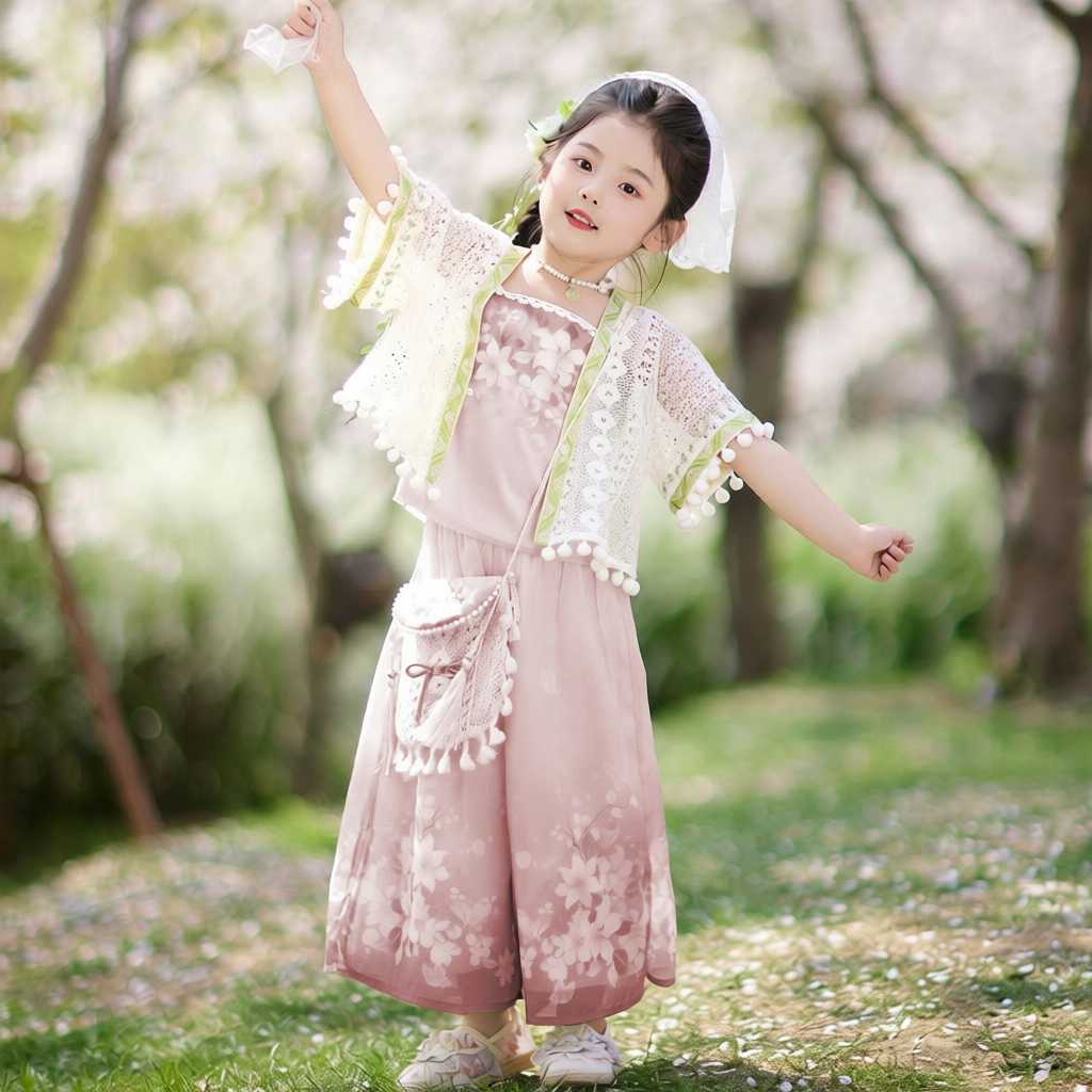汉服女童粉色新款新中式古风甜美