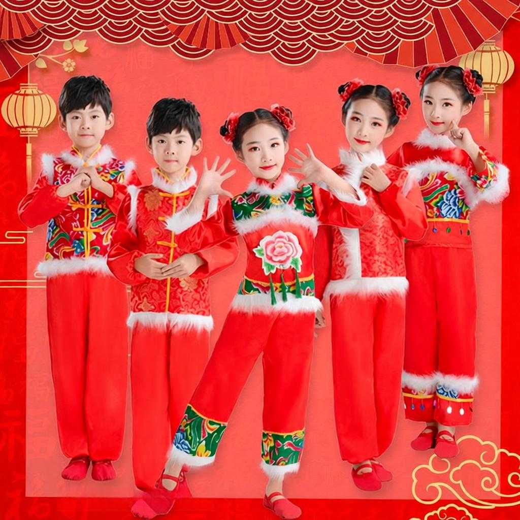 元旦儿童喜庆演出服｜中国红打鼓