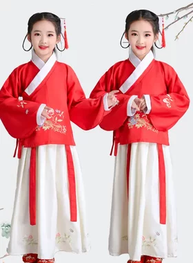 儿童古装汉服套装中男女童表演服
