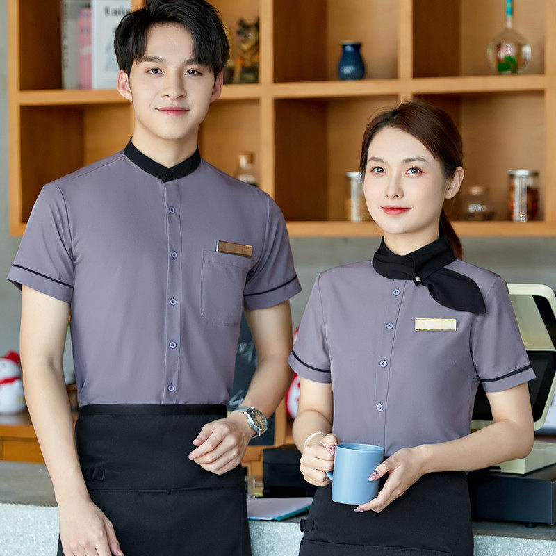 夏装短袖白衬衫女蛋糕店服务员