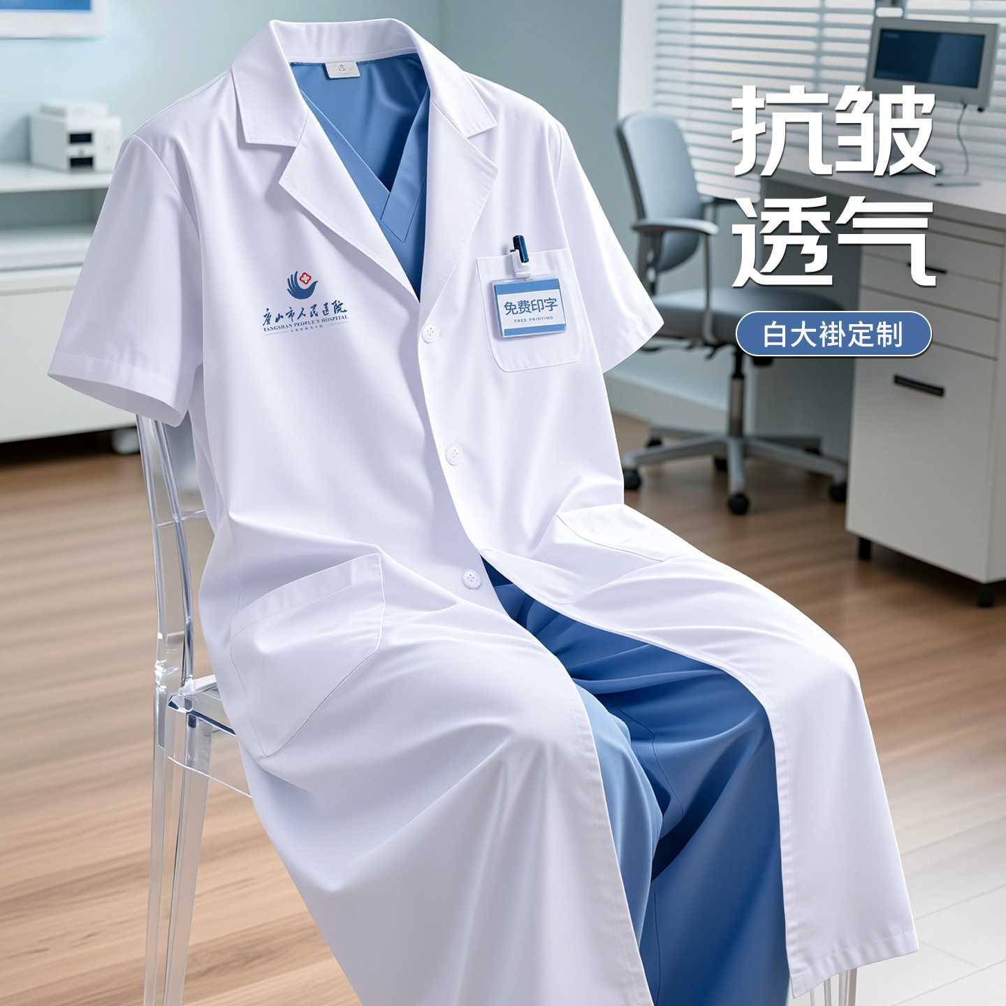 白大褂女医生短袖薄款抗皱透气