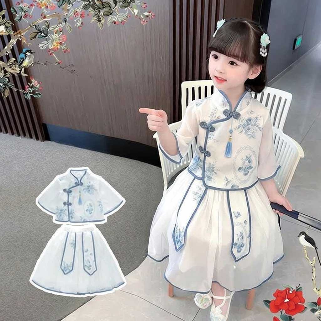 女童青花瓷古风汉服套装夏季唐装