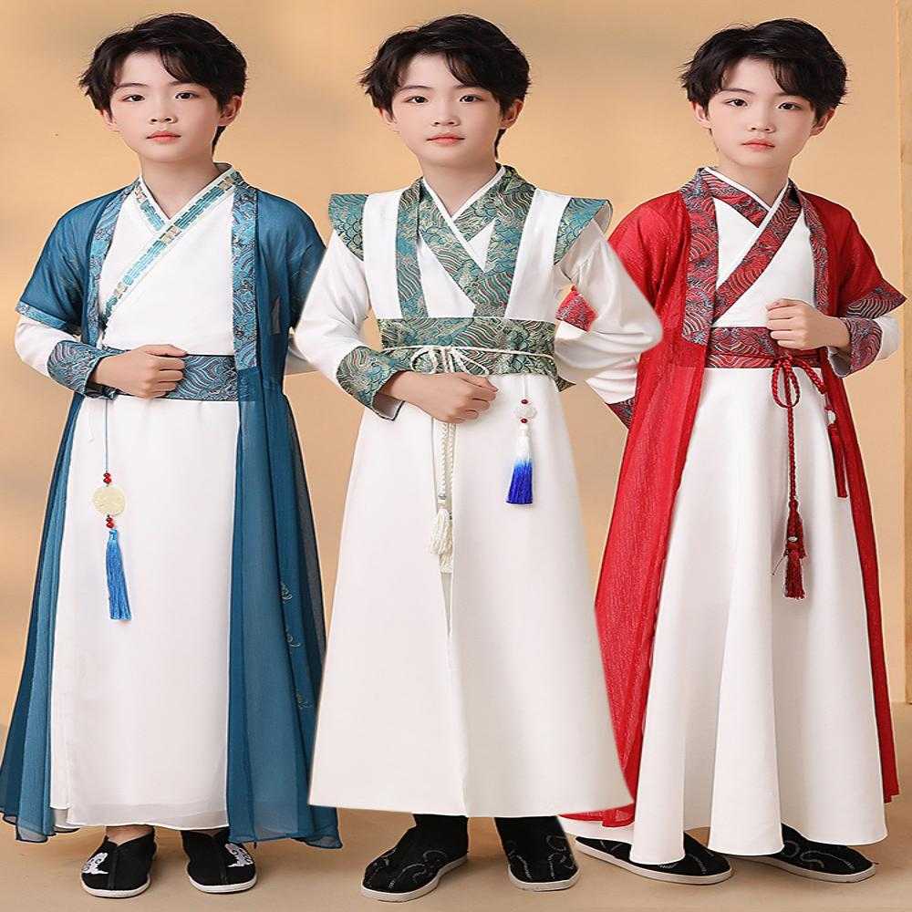汉服男童唐装古风拜年演出服喜庆